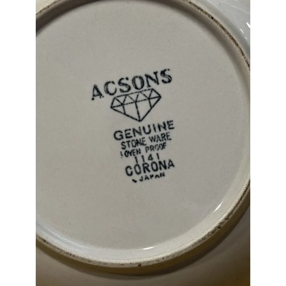 Acsons Corona Japan 1141 Stoneware Brown Orange Bands Chop Plate & Serving Bowl